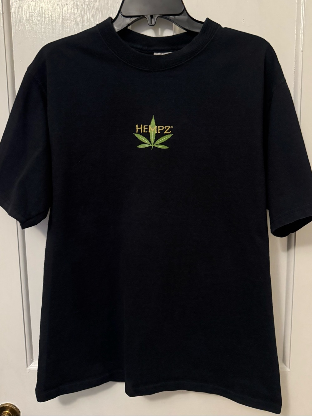 Hempz Black Tee with Green Leaf Embroidered Logo